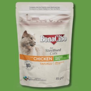 Bonacibo Adult Cat Sterilised Chicken – Chunks in Jelly 85 g Pouch